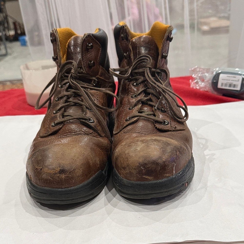 Men's Brown Leather steel toe Work Boots - Picture 2 of 6